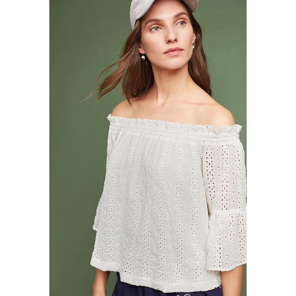 Anthro Floreat Off-The-Shoulder Eyelet Blouse